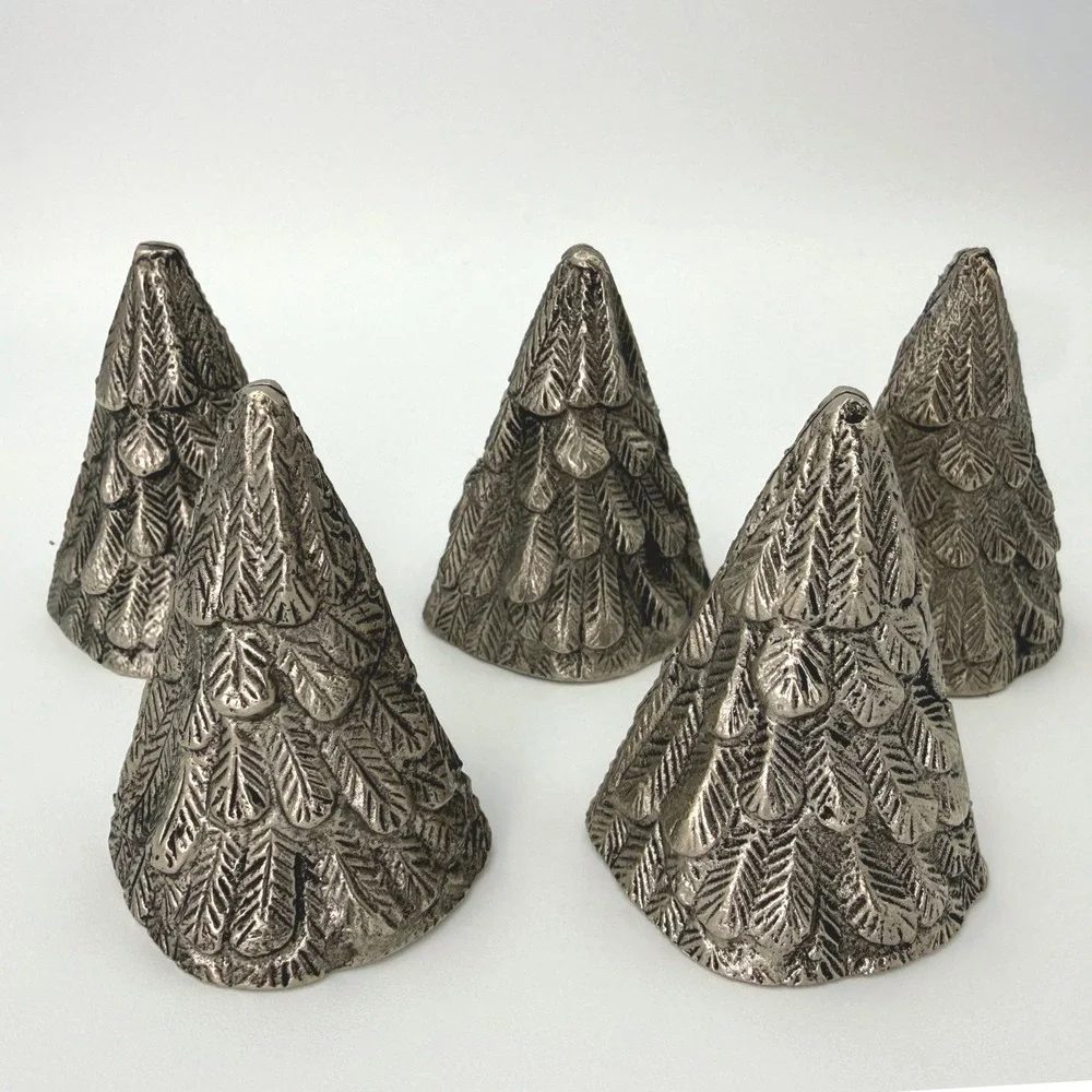Williams Sonoma Pewter Tree Place Card Holders 5 Set Silver Rustic Holiday Decor